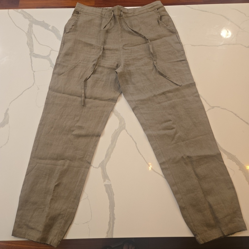 Iximo Womens 100% Linen Cropped Ankle Pants Brown Size Large